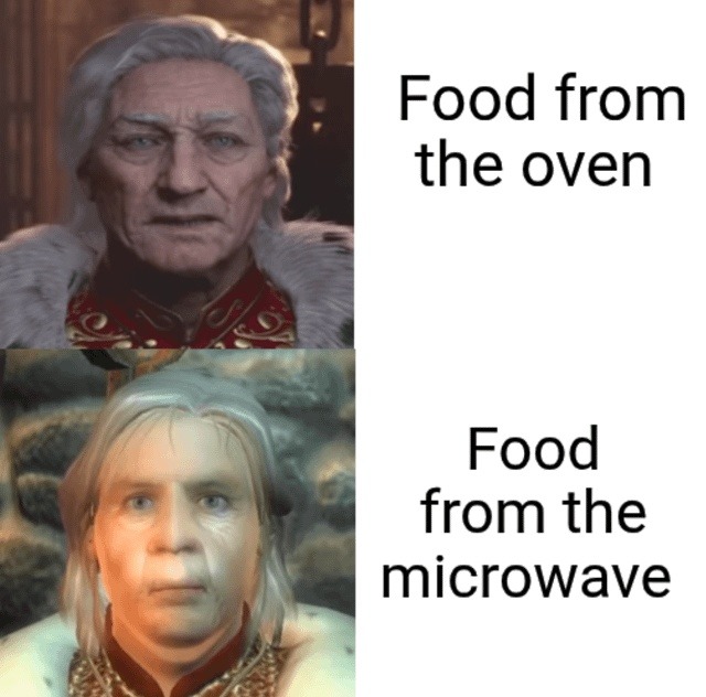 Oven food vs microwave food: the glow-up is real - meme