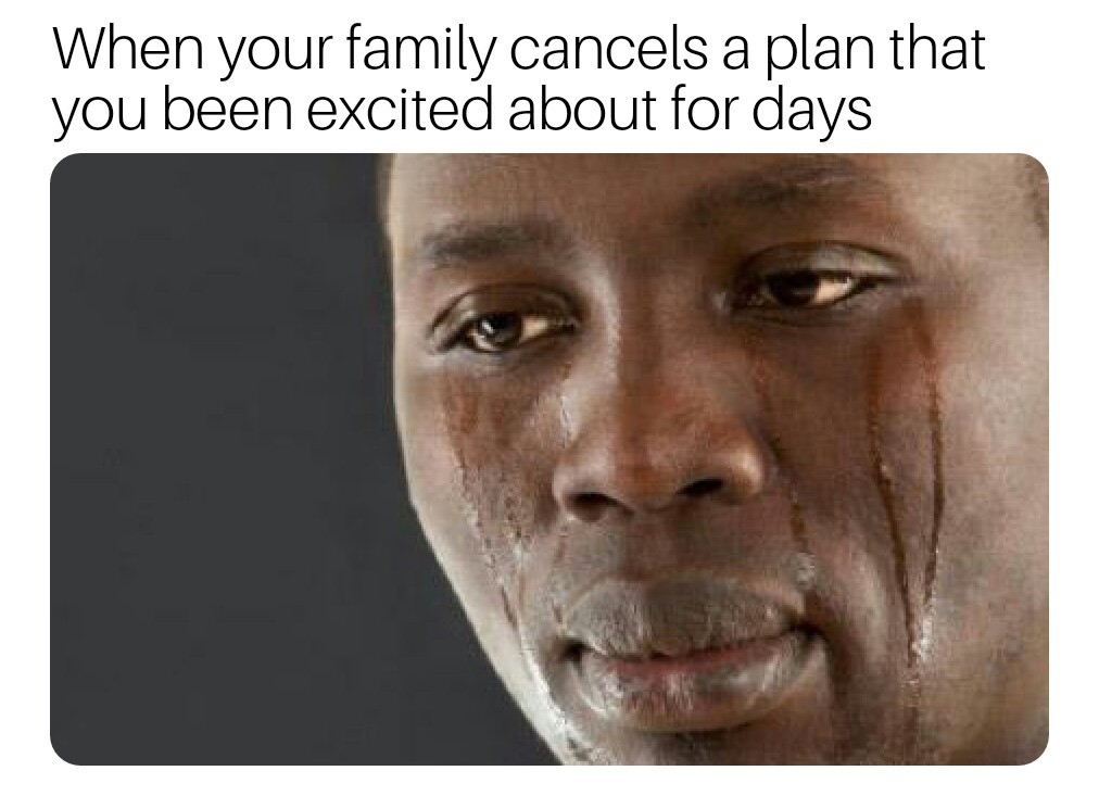 When your family cancels plans - meme