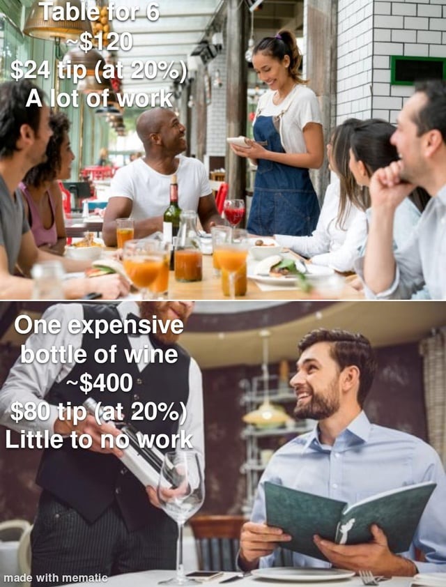 Wine and tips - meme