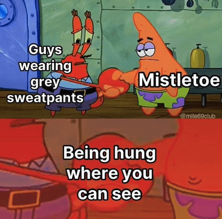 Great sweatpants and mitletoe - meme