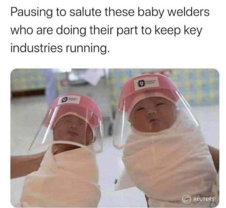 China baby go straight to work - meme