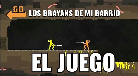 El juego se titula "nidhogg" y es sobre esgrima lo descarge en android y no pesa nada muy bueno y recomendado - meme