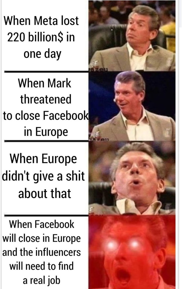 Influencers will need to find a real job if Facebook and Instagram leave Europe - meme