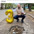 Guy from Sarajevo celebrates 3rd birthday of pothole