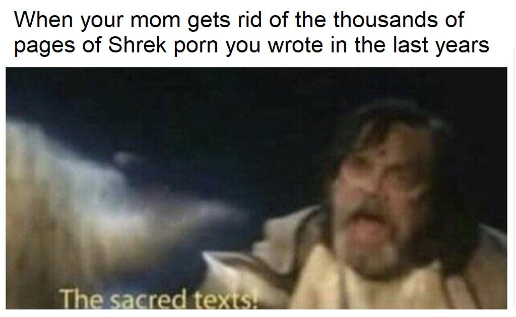 Nooooo!! Not the sacred texts! - meme