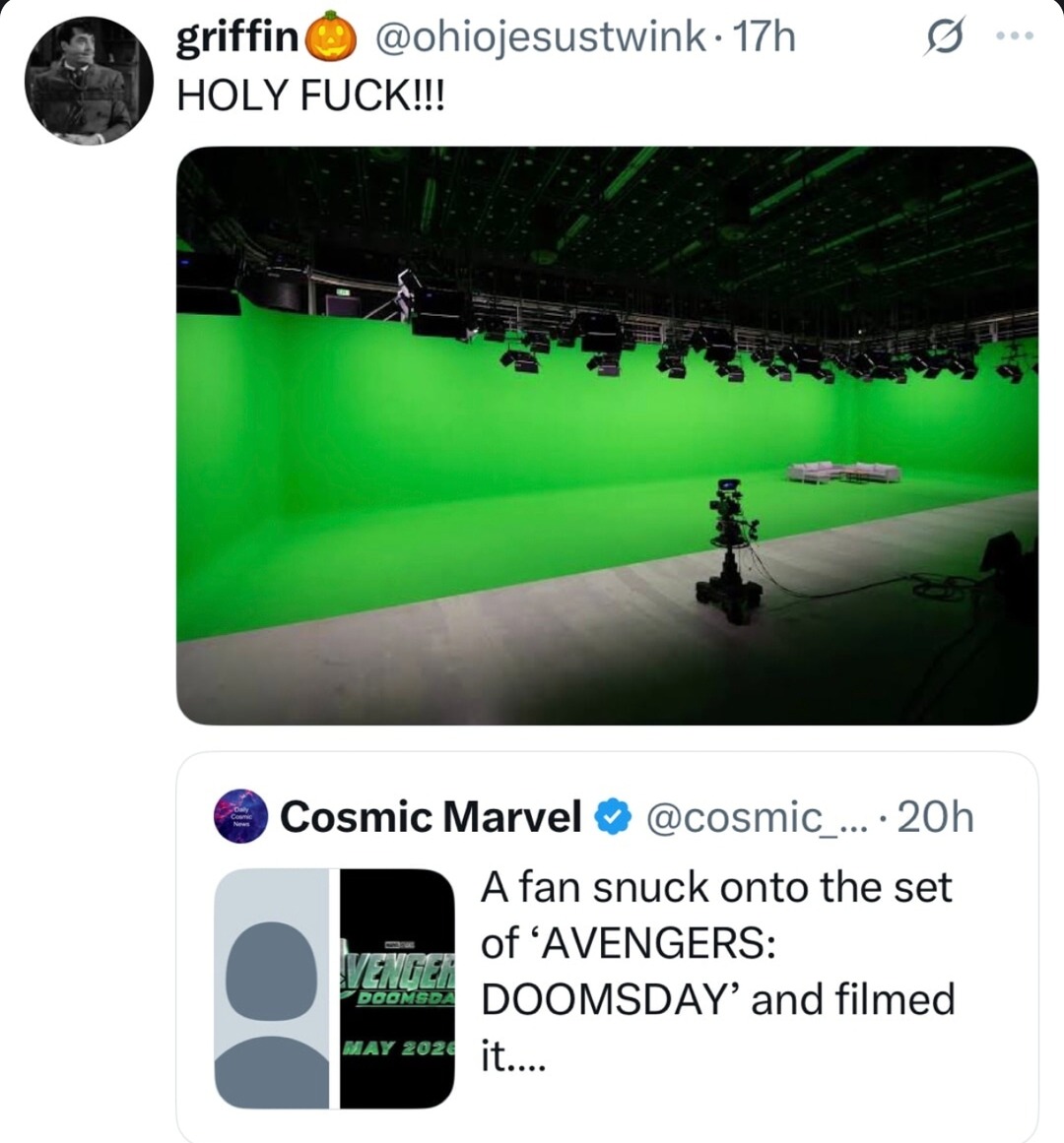 Someone snuck onto Avengers set and internet lost it - meme