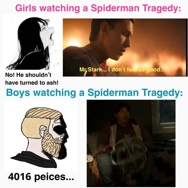 Lego fans watching Spider-man - meme