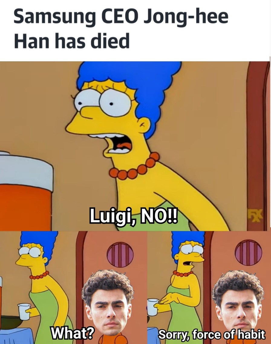 Samsung CEO dies and Luigi reacts out of habit - meme