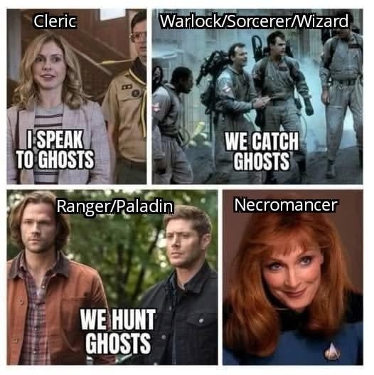 Who catches ghosts vs who hunts them in DnD - meme