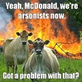 And on his farm he had two cows that liked to commit arson