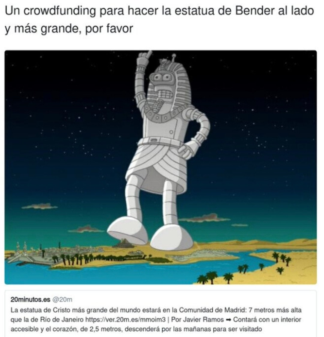 Se busca crowdfunding para estatua épica de Bender junto a Cristo - meme