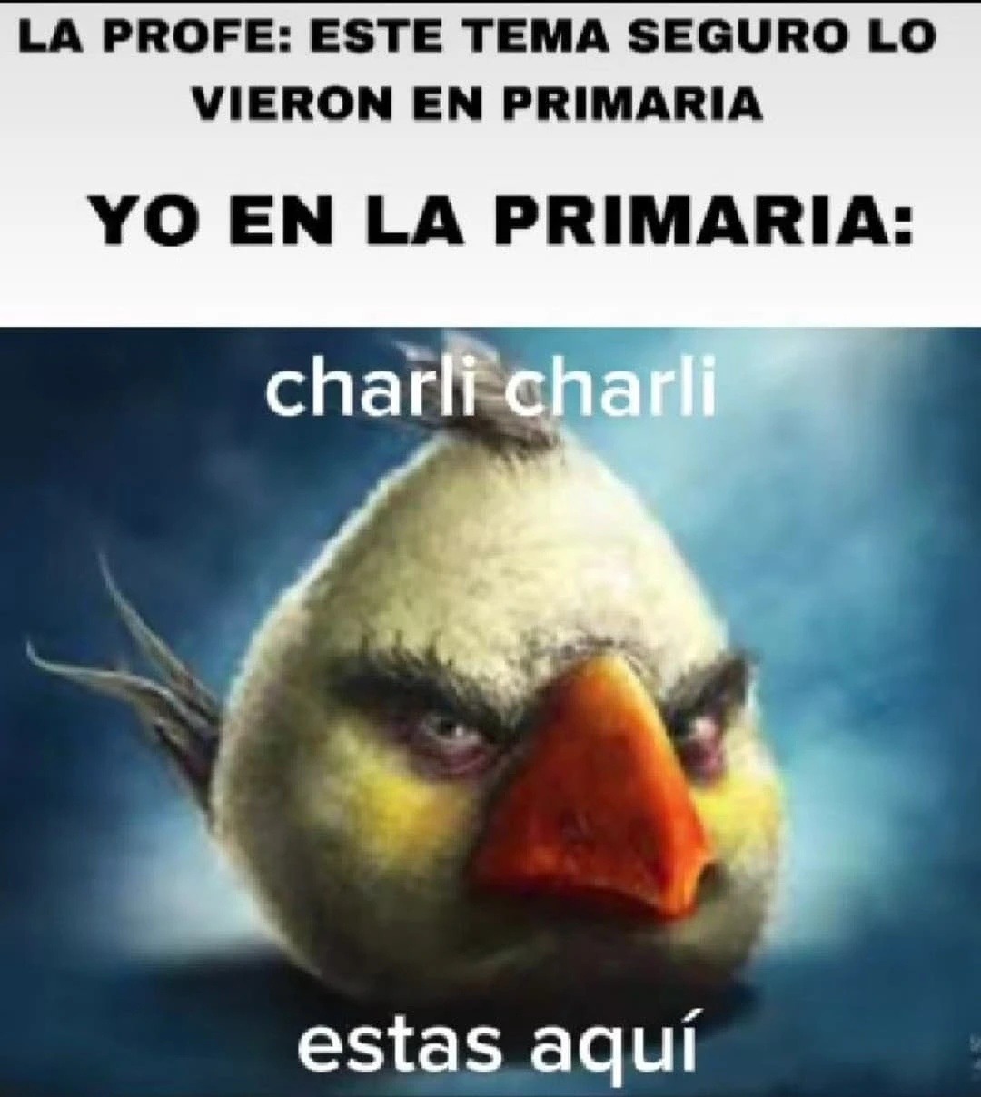 la profe diciendo que ya vimos esto en primaria y yo invocando a charli charli - meme