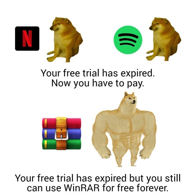 Your WinRAR free trial has expired - meme