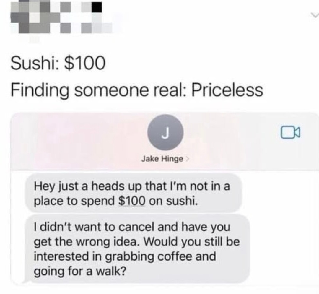 Sushi budget got him offering coffee instead - meme