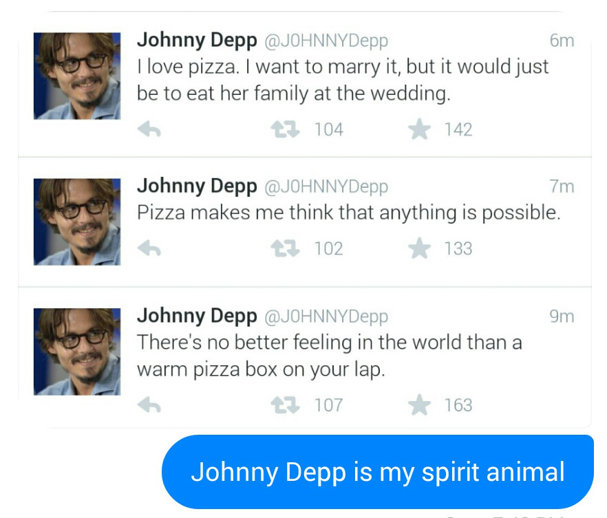 I think Johnny Depp likes pizza - meme