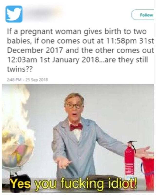 If a pregant woman gives birth to two babies... - meme