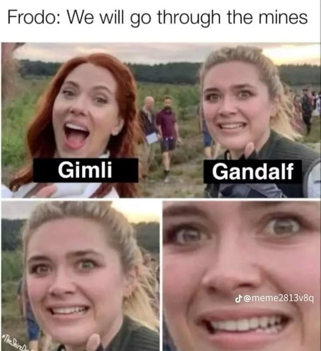 Gandalf when Frodo suggests the mines of Moria - meme