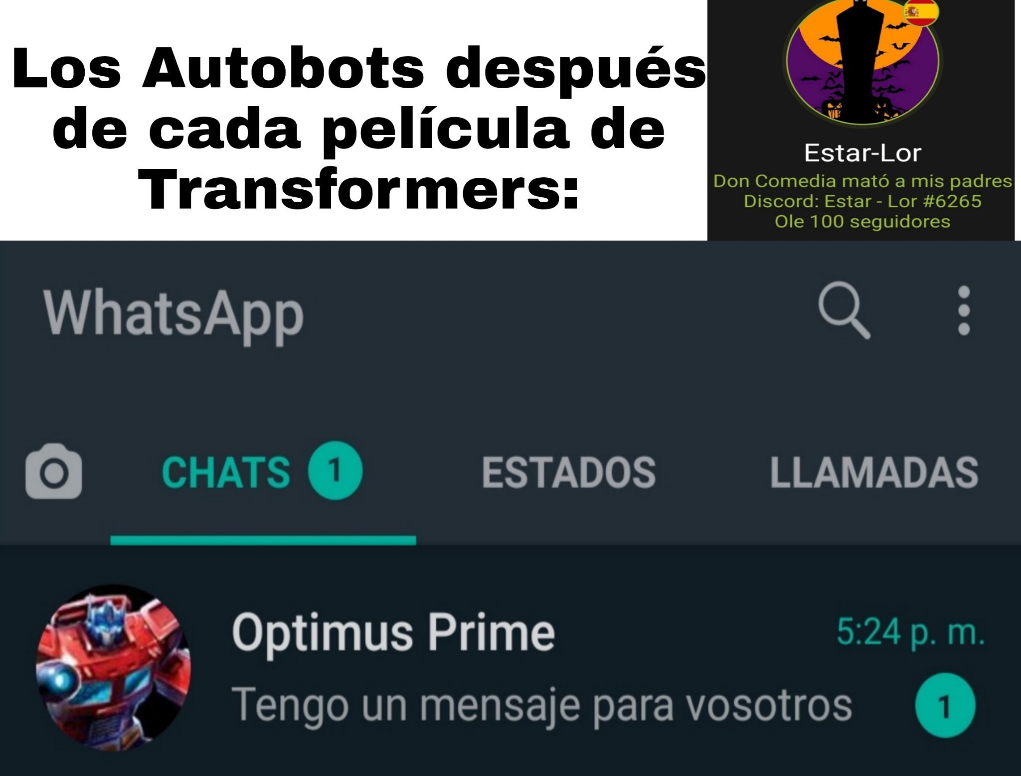 Asies tengo el número del Optimus Prime - meme