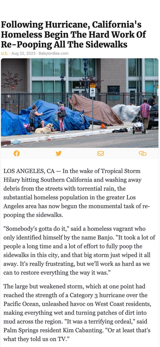Following Hurricane, California's Homeless Begin The Hard Work Of Re-Pooping All The Sidewalks - meme