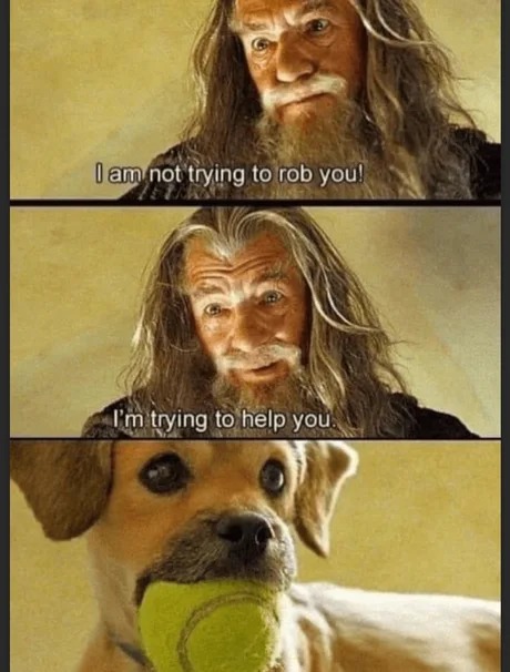now stop running away and give me the ball - meme