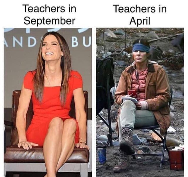 Teachers in September vs teachers in April - meme