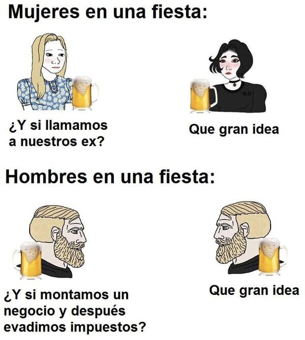 Hombres con dos cervezas de más - meme