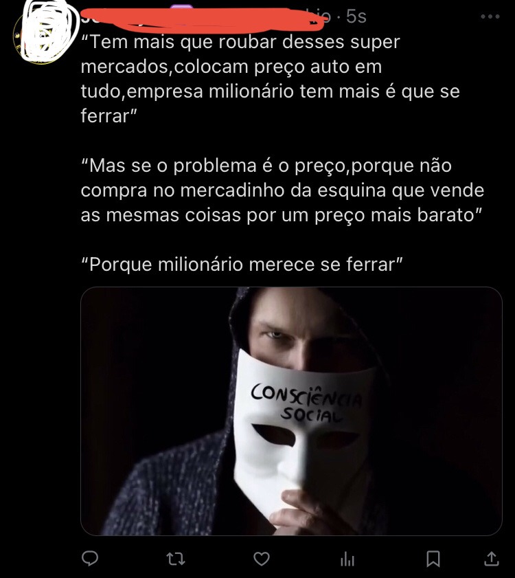 a hipocrisia do bostileiro que rouba com a desculpa de que é “justiça social” mas só quer se beneficiar - meme