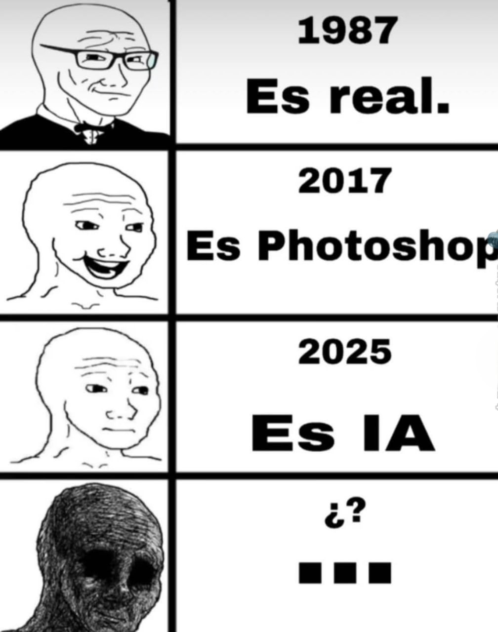 1987 era real, 2017 era Photoshop y ahora todo es IA y no se nota - meme