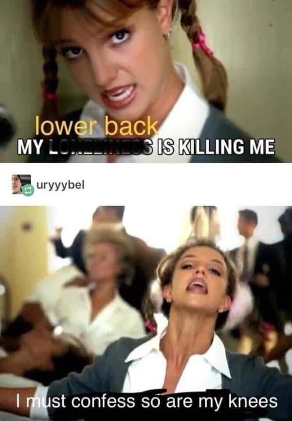 Back? Dead. Knees? Betrayed. Age? Unknown. - meme