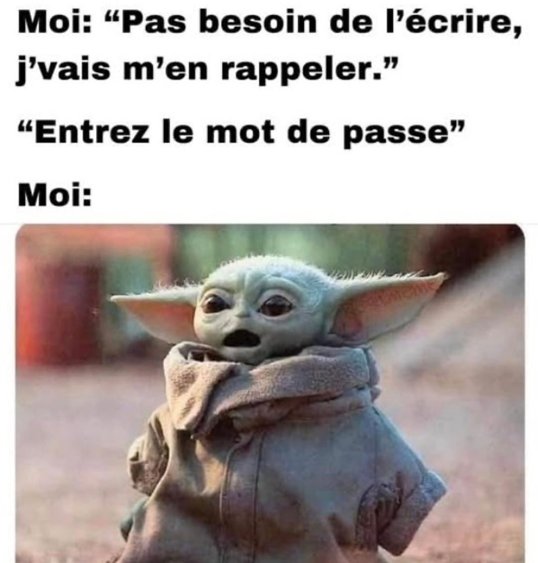 Moi j’ai dit ‘pas besoin de mot de passe, j’vais m’en souvenir’ et bam il me le demande - meme