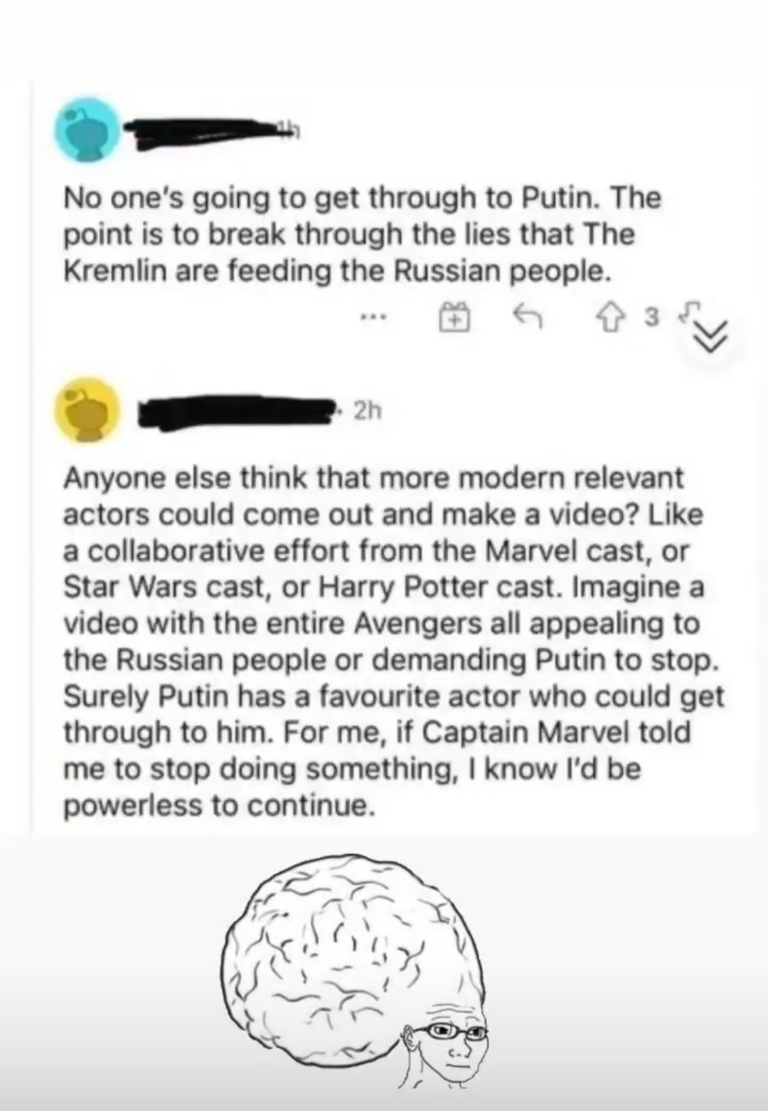 Why don't we get the cast of Avengers to ask Putin to stop? - meme