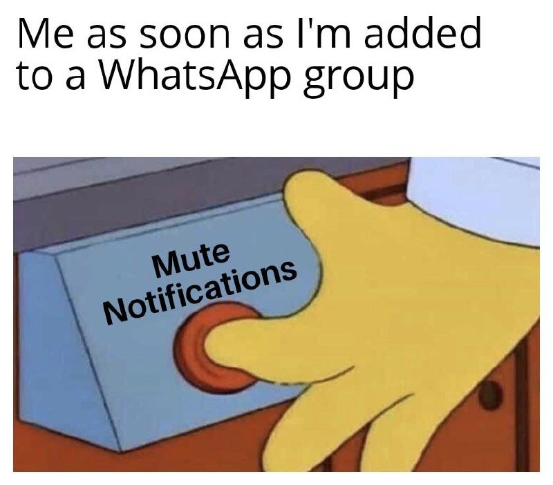 Added to a WhatsApp group? Mute button go brrr - meme