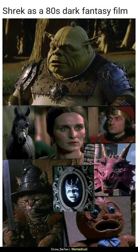 Shrek as a 80s dark fantasy film - meme