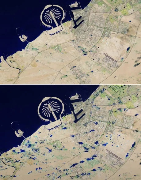 Dubai before and after the flood - meme