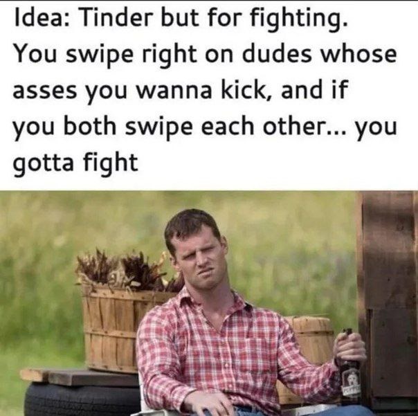 Tinder but you swipe to fight - meme