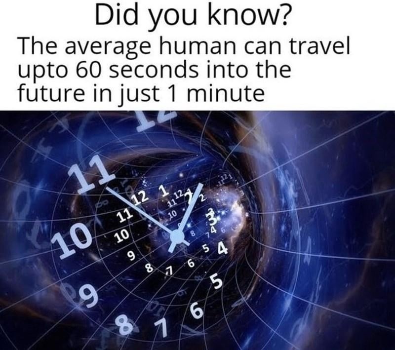 The average human can time travel 60 seconds into the future every minute - meme