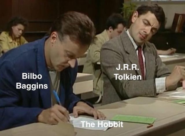 JRR Tolkien copying Bilbo, shame on him - meme