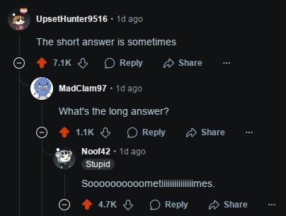 When the short answer isn’t short and the long answer is stupid - meme