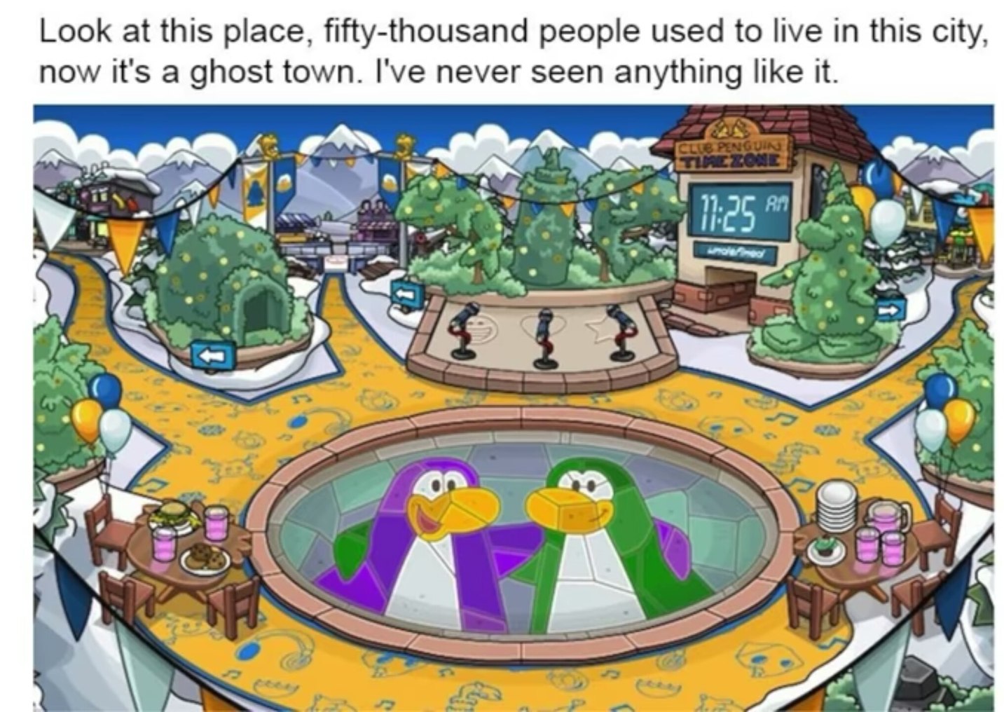 Look at this view. Club Penguin meme. Фифти Таузенд. Игра know this place. Living in a Ghost Town Мэтт Клиффорд.