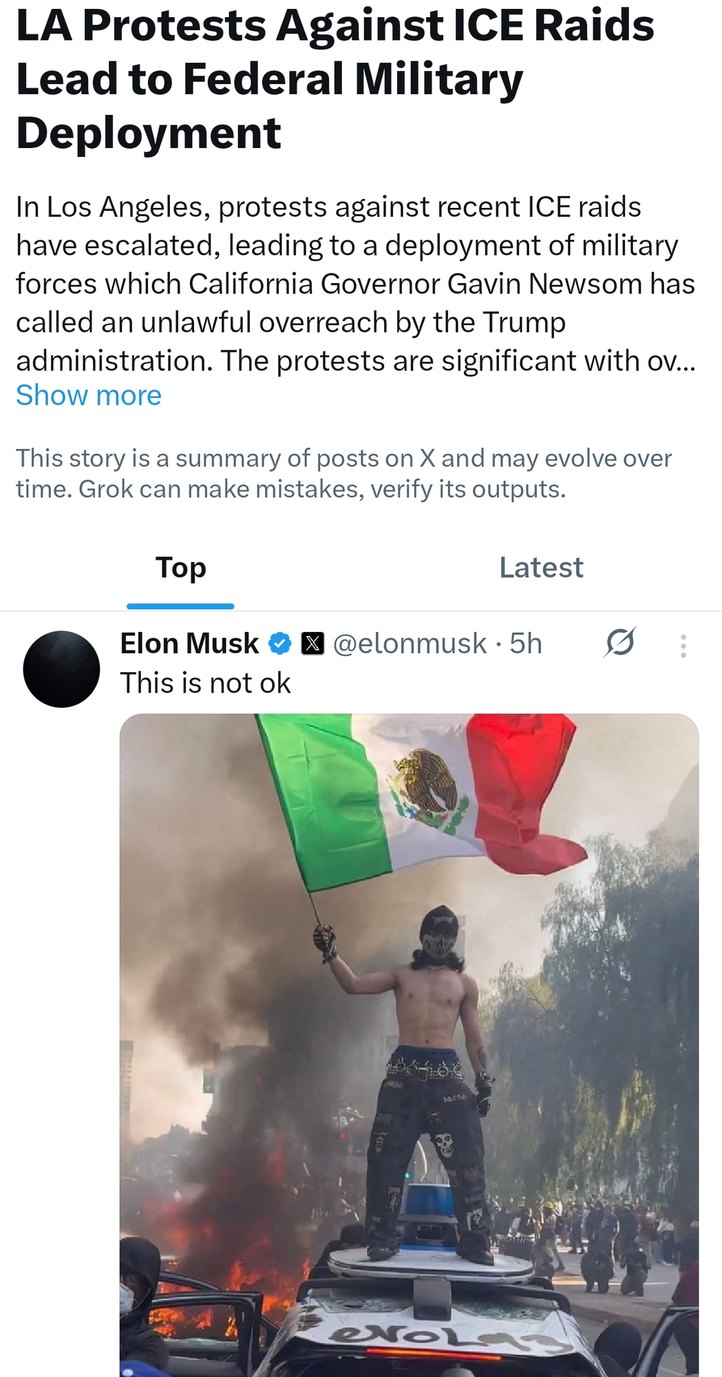 LA protests get wild, military steps in, Elon mad - meme