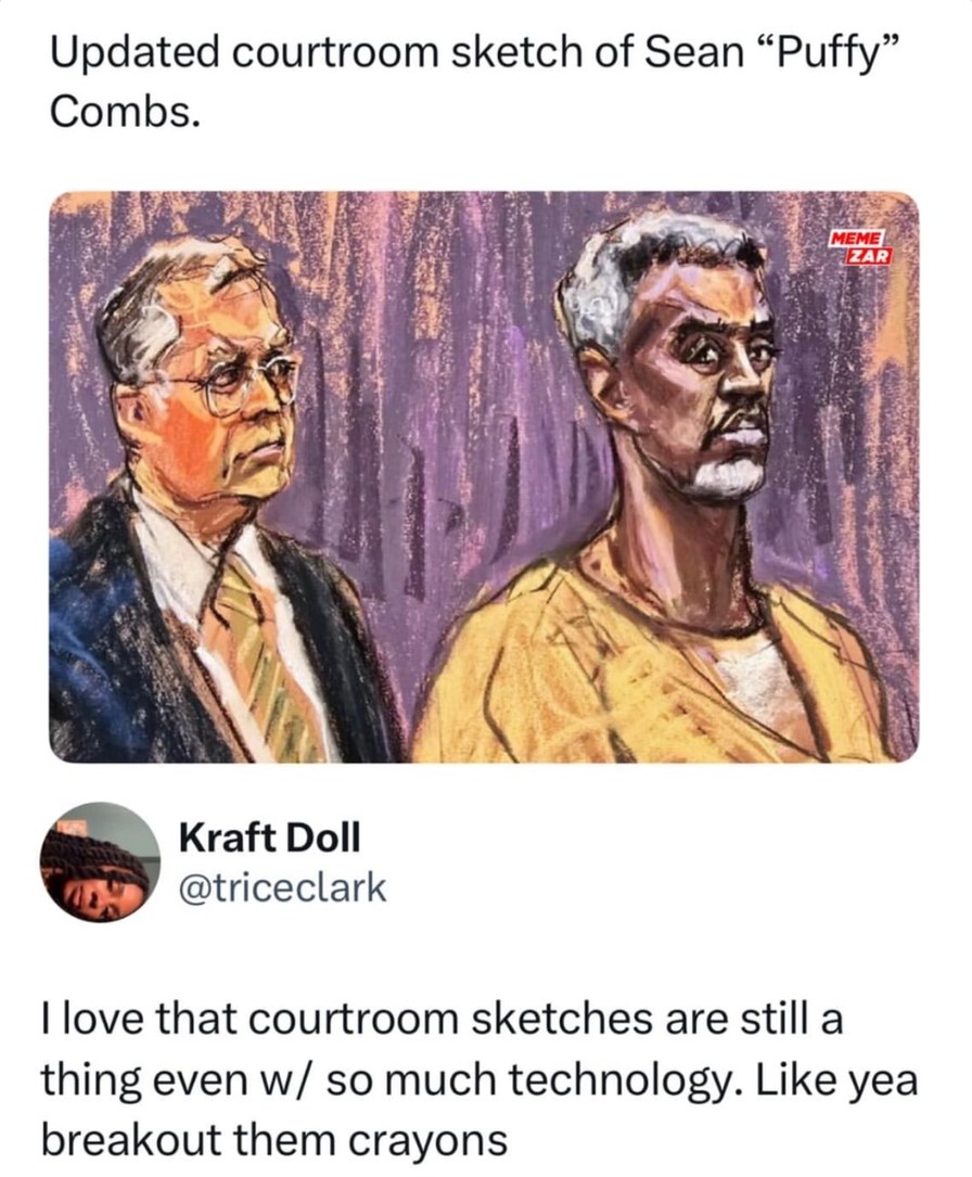 Courtroom sketches still exist and they still hit - meme