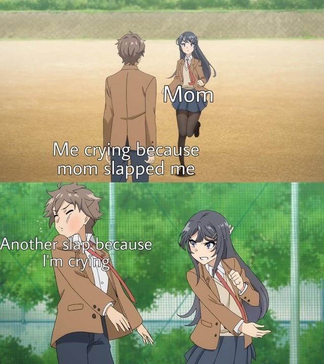 got slapped for crying, cried again, got slapped again - meme