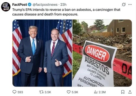 Trump’s EPA bringing asbestos back like it’s a trend - meme