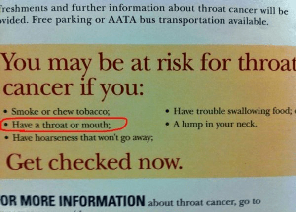 Warning! Don't have a throat - meme