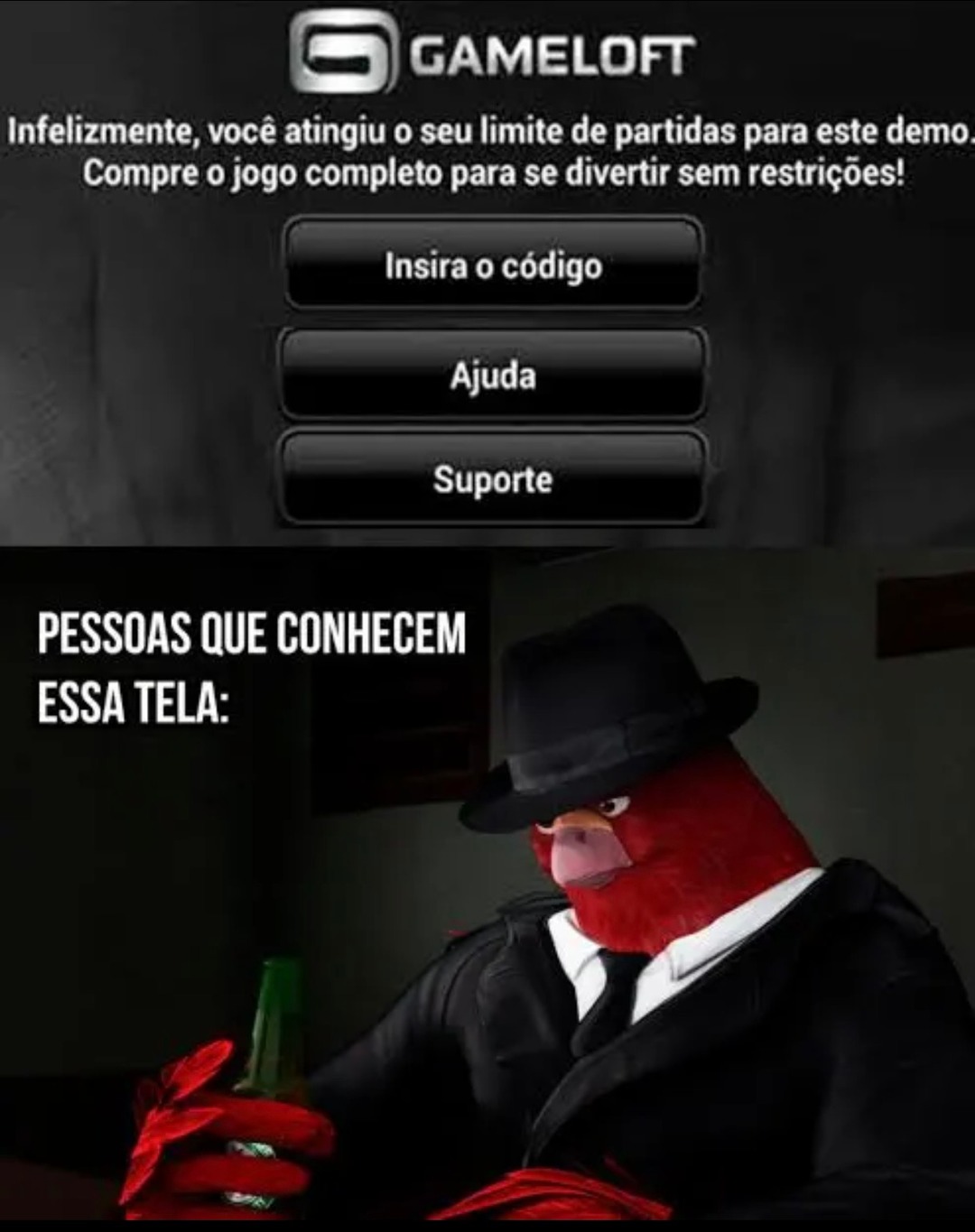 Odiava quando essa tela aparecia - meme