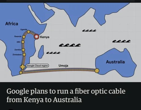 Google plans to run a fiber optic cable from Kenya to Australia - meme