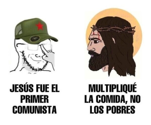 Jesús fue el primero en multiplicar comida no un comunista - meme