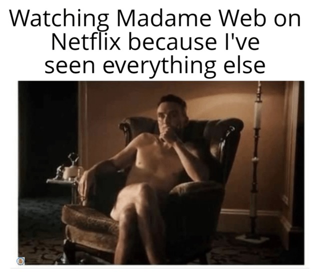 Watching Madame Web on Netflix - meme