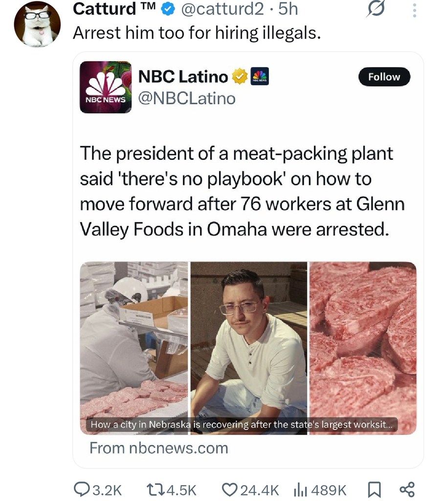 Meat plant busted for hiring undocumented workers - meme