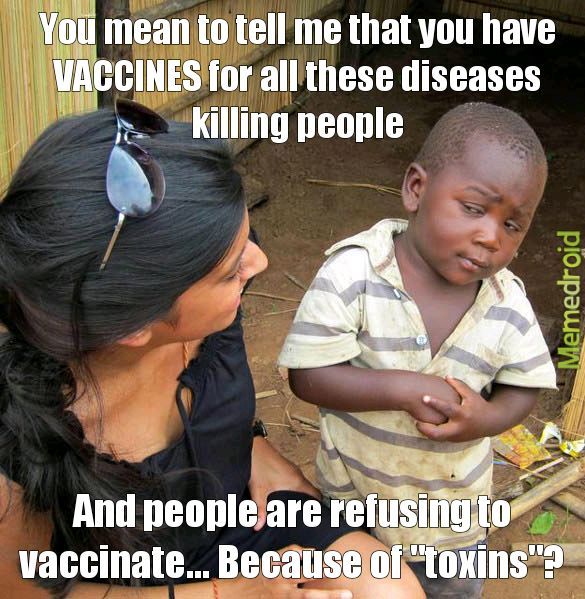 Skeptical kid wants his frickin vaccine! - meme